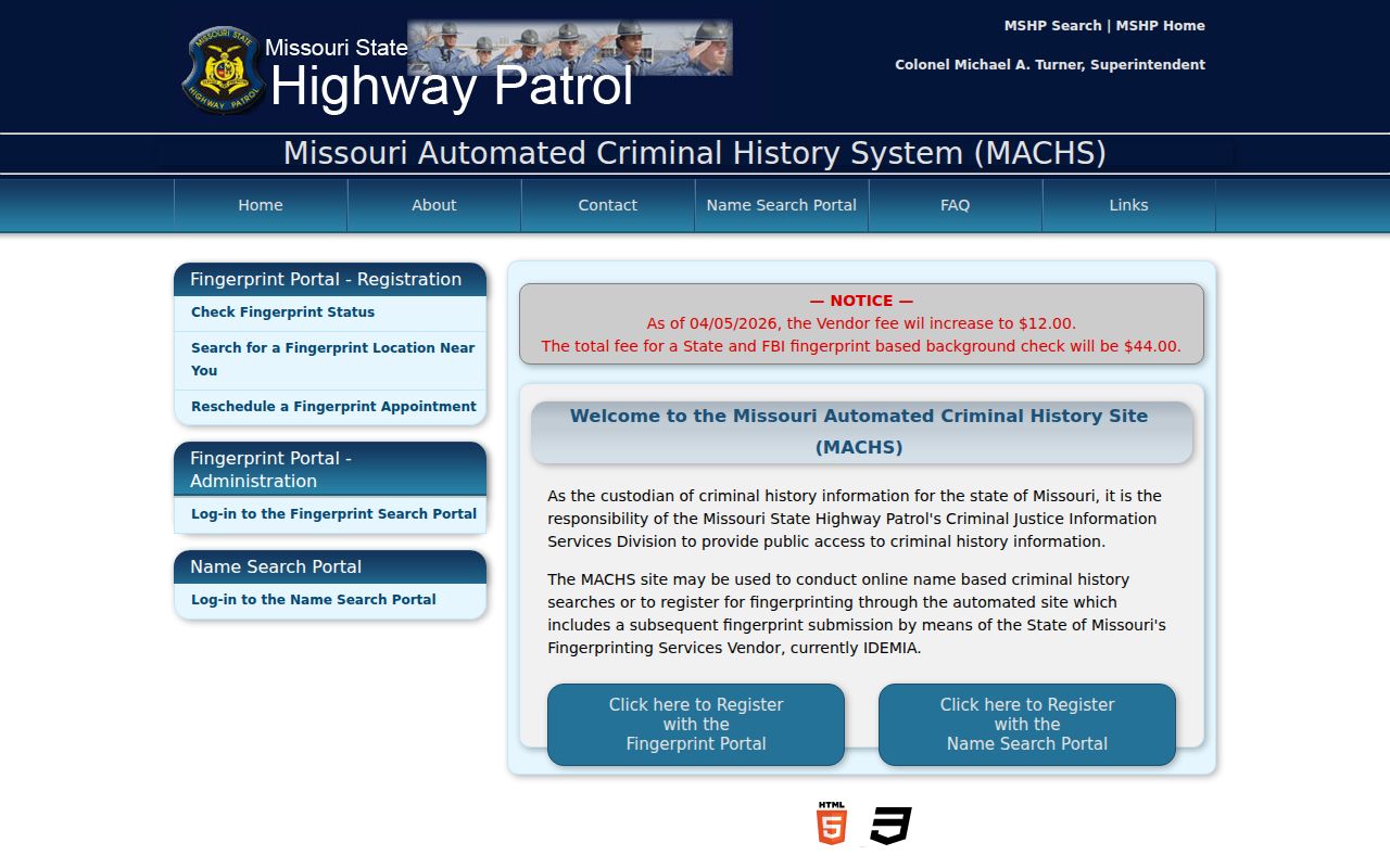 MACHS fingerprint registration for identity review of Carroll County arrest records