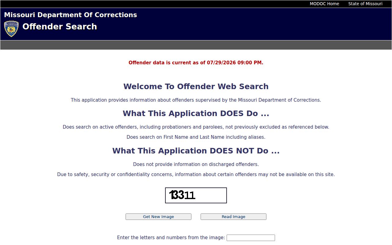 Missouri DOC search after transfer from a Carroll County arrest booking