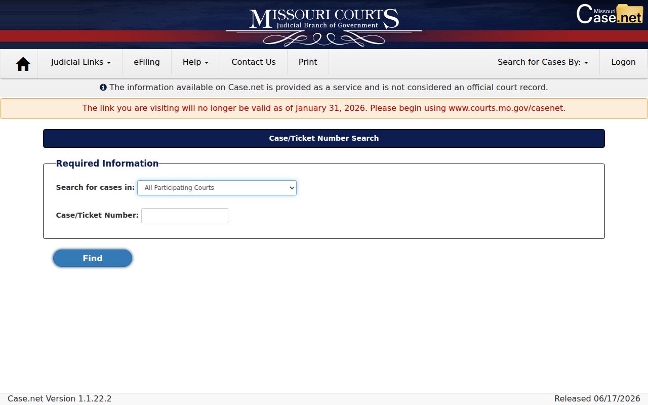 Carroll County criminal court case number search in Missouri Case.net