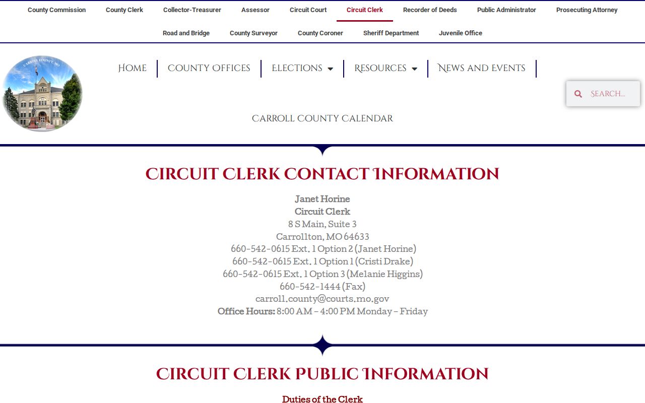 Carroll County criminal records Circuit Clerk contacts