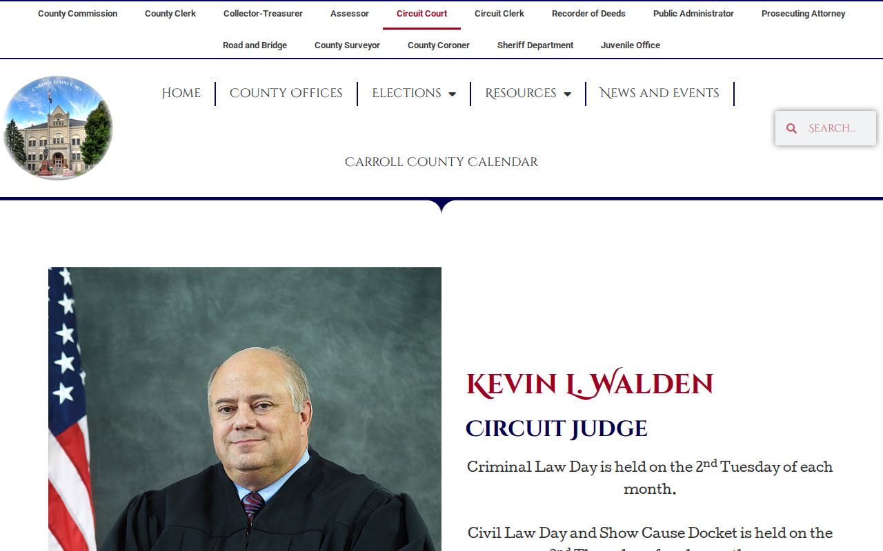 Carroll County criminal court case calendar and law days