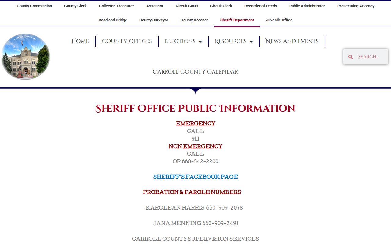 Carroll County criminal history sheriff and jail contacts