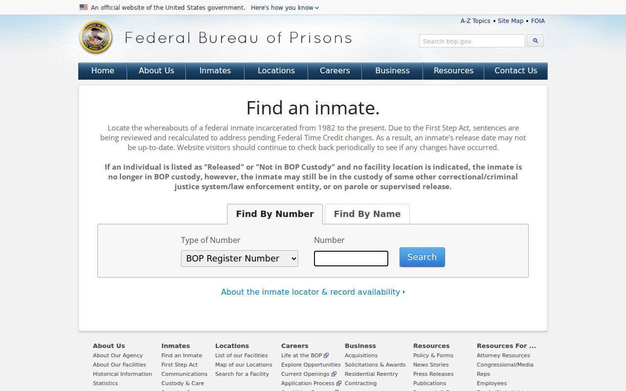 Federal custody locator distinct from Carroll County sex offender registry records